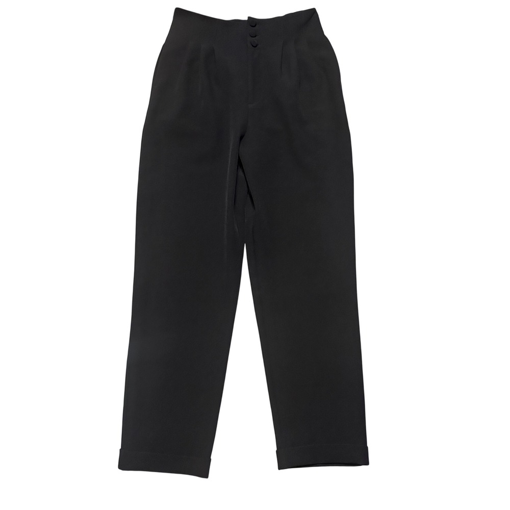 L'Academie Black High Waisted Pleated Tuxedo‎ Pant Trousers Size L